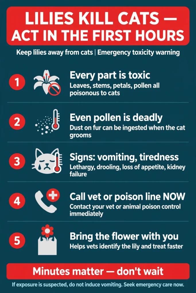 Infographic: why lilies are deadly to cats and first-hour actions