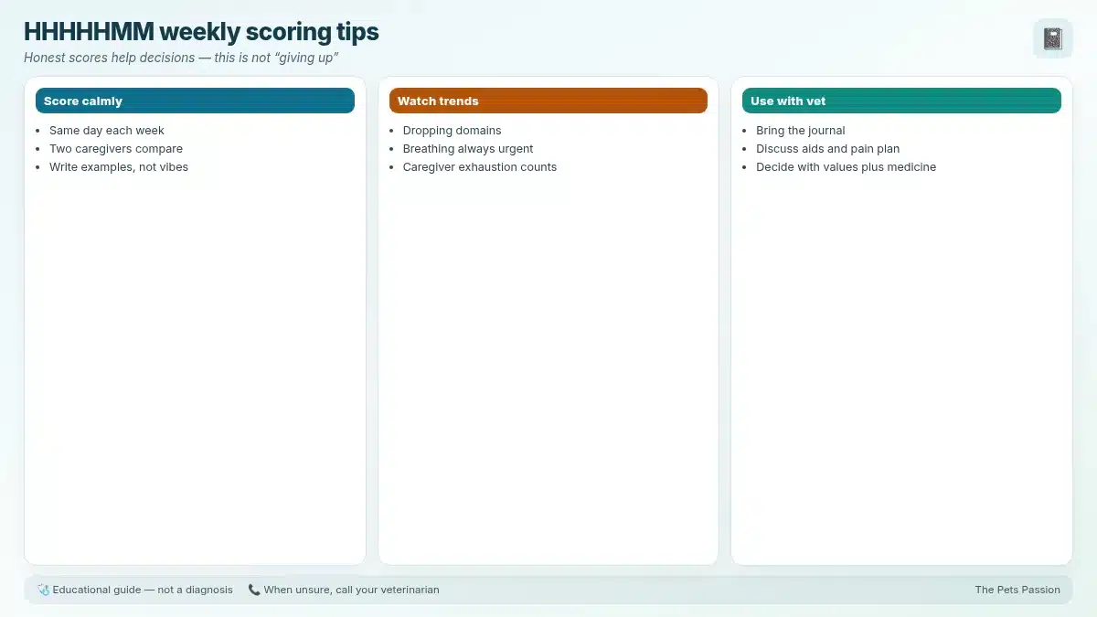 HHHHHMM weekly scoring tips. Honest scores help decisions — this is not “giving up”