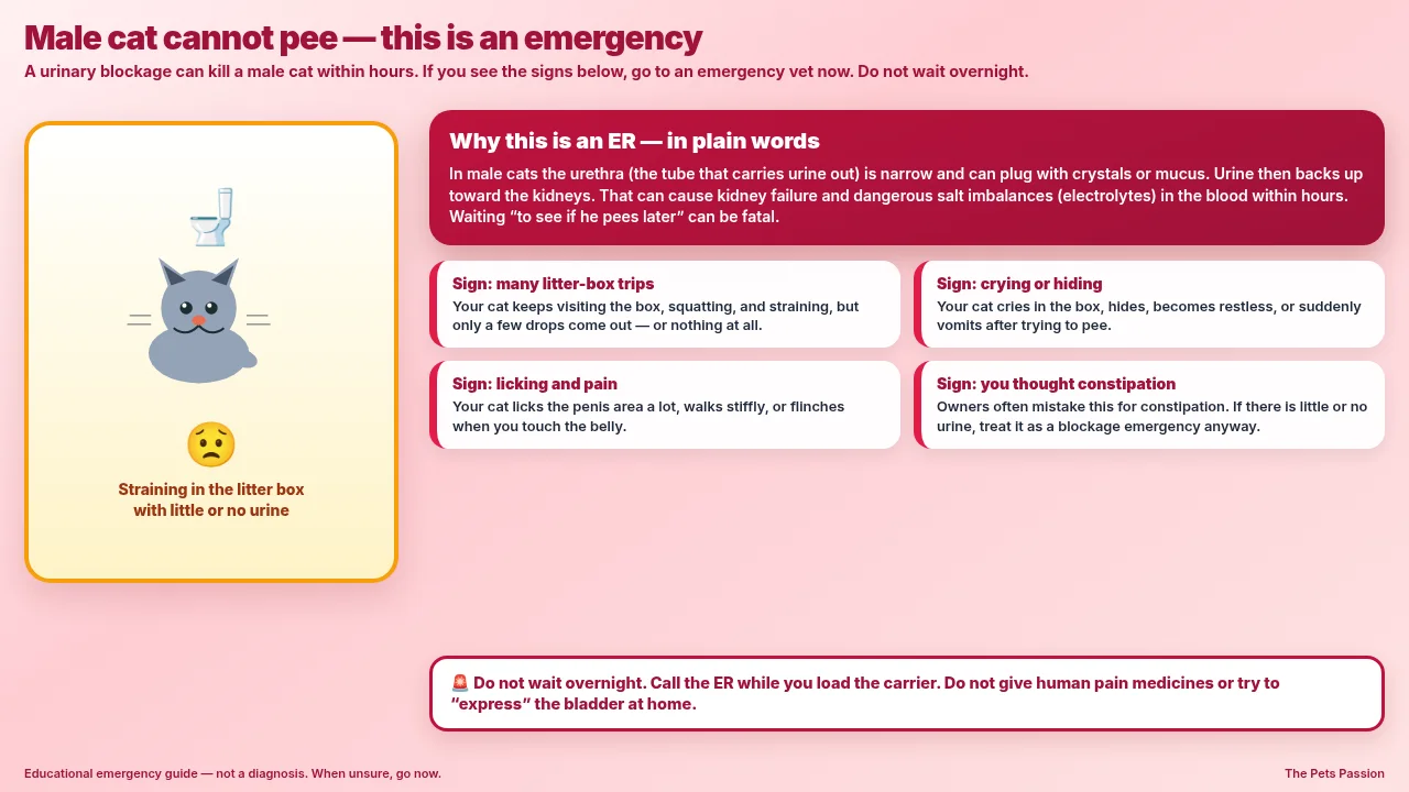 Male cat urinary blockage emergency readable guide Male cat cannot pee emergency explained in full sentences: why it is ER, signs, and do not wait overnight