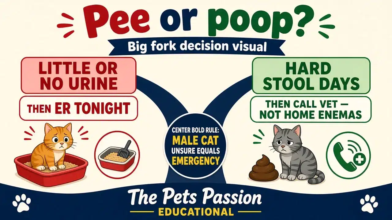 Male cat pee vs poop litter-box triage Pee or poop triage for male cats — little urine means ER tonight
