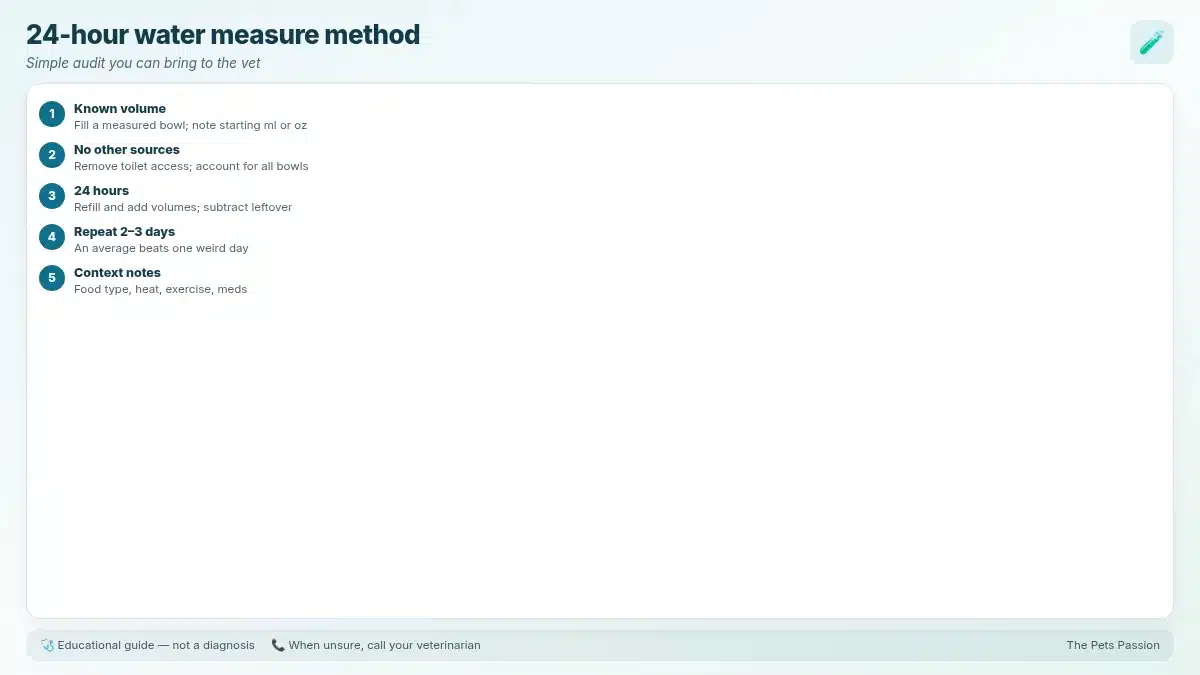 24-hour water measure method. Simple audit you can bring to the vet 24-hour water measure method. Simple audit you can bring to the vet